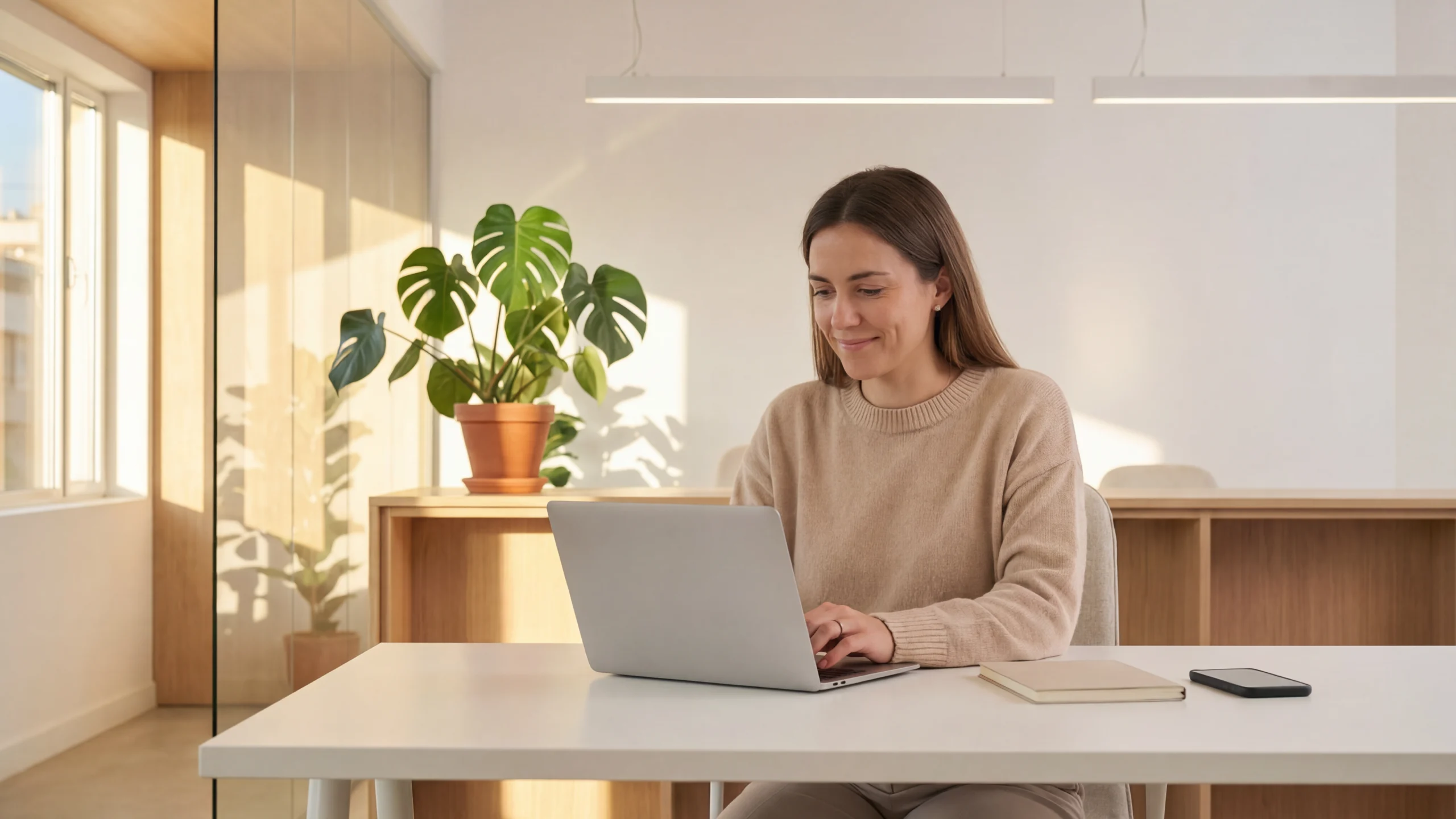 employée devant son pc portable